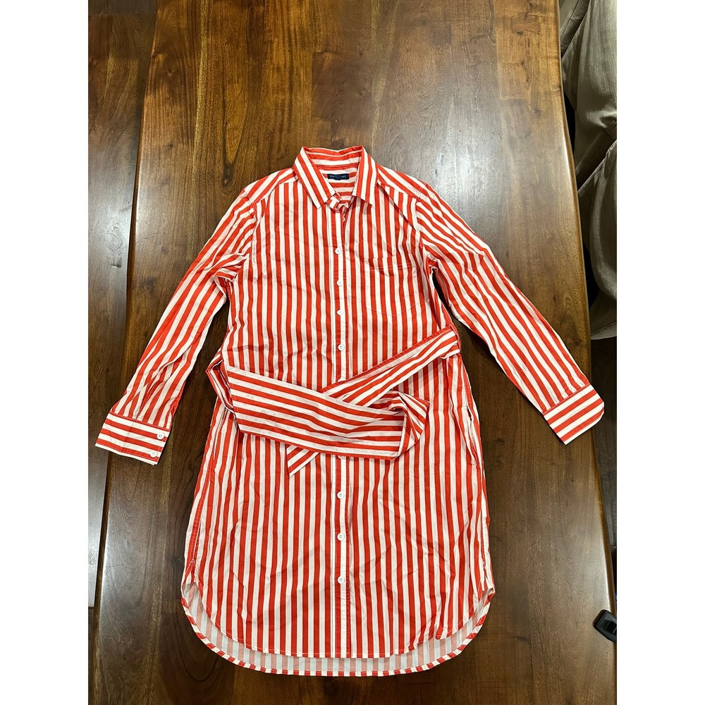 Katie Kime Sophia Shirtdress Orange White Stripe Cotton Belted Size L
